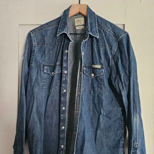 Lucky Brand Jean - Western Denim Men's Shirt with Pearl Snap Buttons - Size M